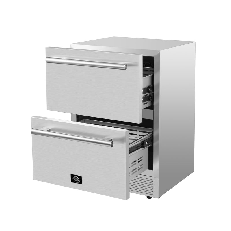 Forno 2-piece Appliance Package - 24-Inch Built-In Indoor/Outdoor Drawer Freezer and 24-Inch Drawer Refrigerator in Stainless Steel