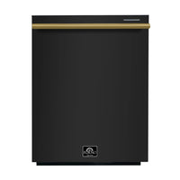 Forno Espresso Pozzo 24-Inch Built-In Tall Tub Top Control Dishwasher, 49 dBA, in Black with Antique Brass Handle (FDWBI8067-24BLK)