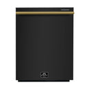 Forno 5-Piece Appliance Package - 30-Inch Electric Range, Under Cabinet Range Hood, French Door Refrigerator, Dishwasher, and 30-Inch Microwave Drawer in Black with Antique Brass Trim
