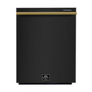 Forno 4-Piece Appliance Package - 30-Inch Gas Range, Under Cabinet Range Hood, Refrigerator, and Dishwasher in Black with Antique Brass Trim