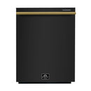Forno 4-Piece Appliance Package - 48-Inch Electric Range, Wall Mount Range Hood, 36-Inch Refrigerator, and Dishwasher in Black with Antique Brass Handle