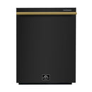 Forno 5-Piece Appliance Package - 36-Inch Dual Fuel Range, Wall Mount Range Hood, 60-Inch Convertible Refrigerator with Modern Trim, Dishwasher, and 30-Inch Microwave Oven in Black with Antique Brass Handle