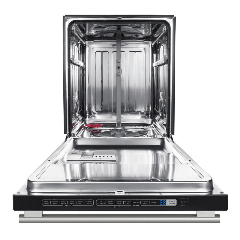 Forno 5-Piece Appliance Package - 30-Inch Induction Range, Under Cabinet Range Hood, Refrigerator, Dishwasher, and  30-Inch Microwave Oven in Black with Antique Brass Trim