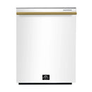 Forno 4-Piece Appliance Package - 36-Inch Dual Fuel Range, 60-Inch Refrigerator, Dishwasher, & 24-Inch Microwave Drawer in White with Antique Brass Handle