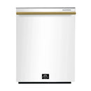 Forno 5-Piece Appliance Package - 48-Inch Dual Fuel Range, Wall Mount Range Hood, 60-Inch Refrigerator, Dishwasher, and 30-Inch Microwave Drawer in White with Antique Brass Handle