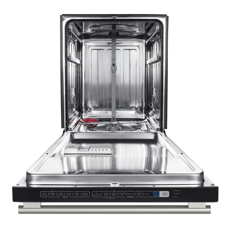 Forno 4-Piece Appliance Package - 36-Inch Gas Range, Wall Mount Range Hood, 60-Inch Built-In Convertible Refrigerator, and Dishwasher in White with Antique Brass Trim