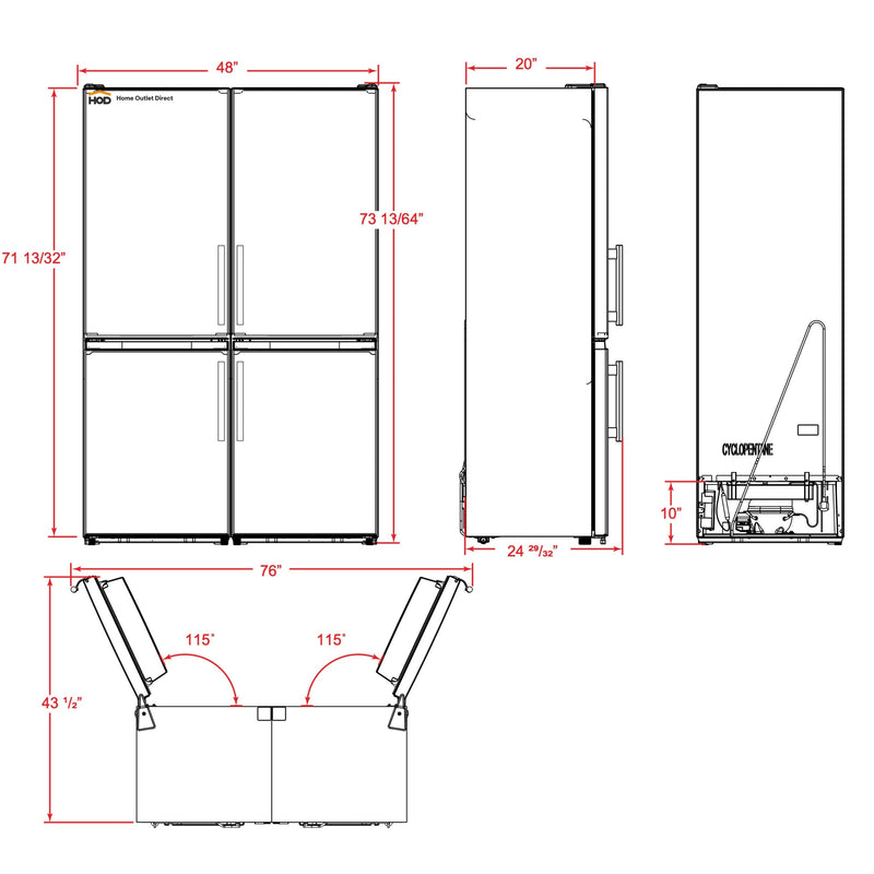 Forno Guardia 46.8-Inch 21.6 cu.ft. Side-by-Side Bottom Freezer Refrigerator in Stainless Steel (FFFFD1778-48S)