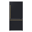 Forno 3-Piece Appliance Package - 30-Inch Espresso Electric Range, Under Cabinet Range Hood, & 31-Inch Refrigerator in Black with Antique Brass Handle