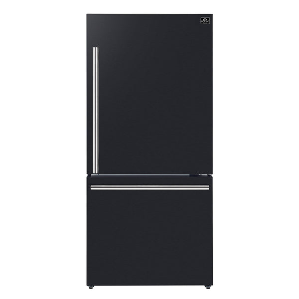 Forno Milano Espresso 31-Inch 17.2 cu. ft. Bottom Freezer Right Swing Door Refrigerator in Black with Brass Handle (FFFFD1785-31BLK)