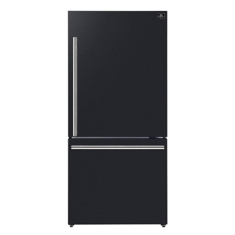Forno 3-Piece Appliance Package - 30-Inch Espresso Electric Range, Under Cabinet Range Hood, & 31-Inch Refrigerator in Black with Stainless Steel Handle