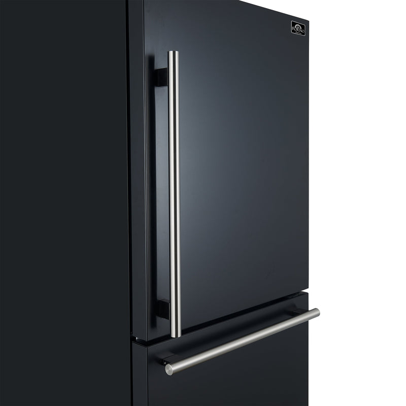 Forno Milano Espresso 31-Inch 17.2 cu. ft. Bottom Freezer Right Swing Door Refrigerator in Black with Brass Handle (FFFFD1785-31BLK)