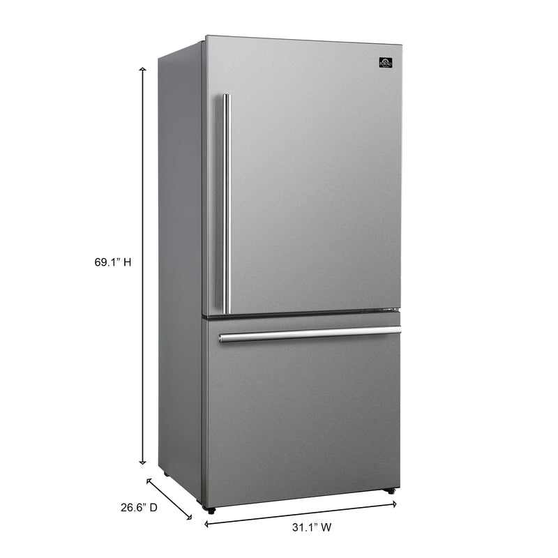 Forno Milano Espresso 31-Inch 17.2 cu. ft. Bottom Freezer Right Swing Door Refrigerator in Stainless Steel (FFFFD1785-31S)