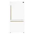 FORNO 4-Piece Appliance Package- 30-Inch Electric Range, Under Cabinet Range Hood, 31-Inch Refrigerator, and Built-In Dishwasher in White with Antique Brass Trim (FBDL-006-03US)