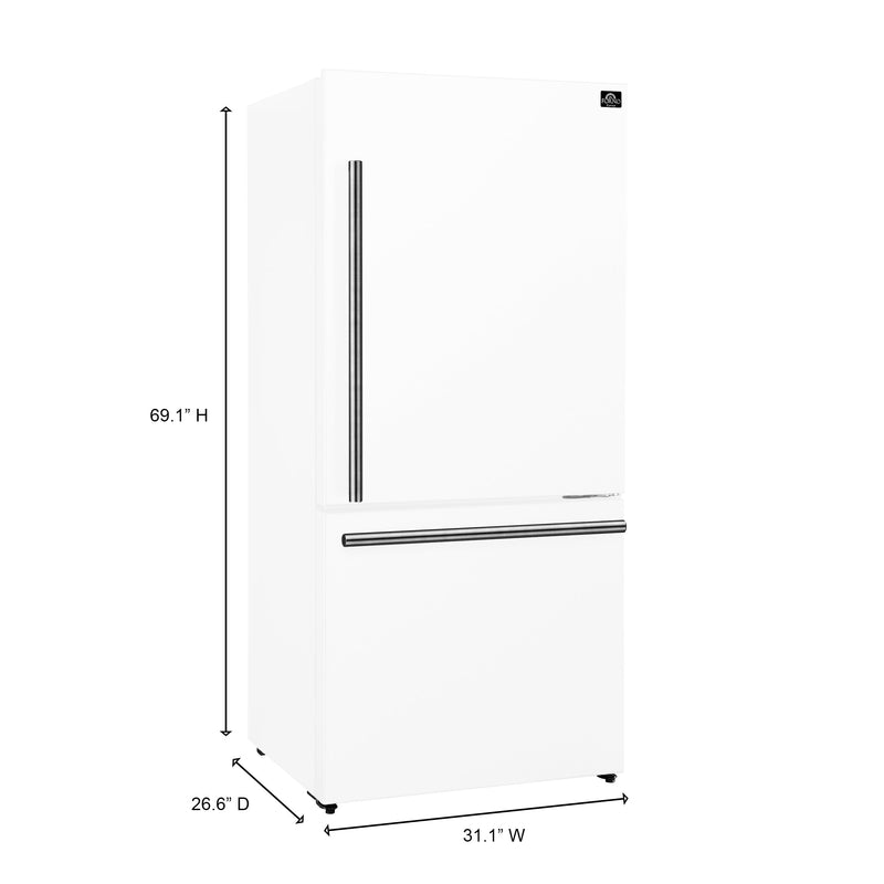 Forno 3-Piece Appliance Package - 30-Inch Espresso Electric Range, Under Cabinet Range Hood, & 31-Inch Refrigerator in White with Antique Brass Handle