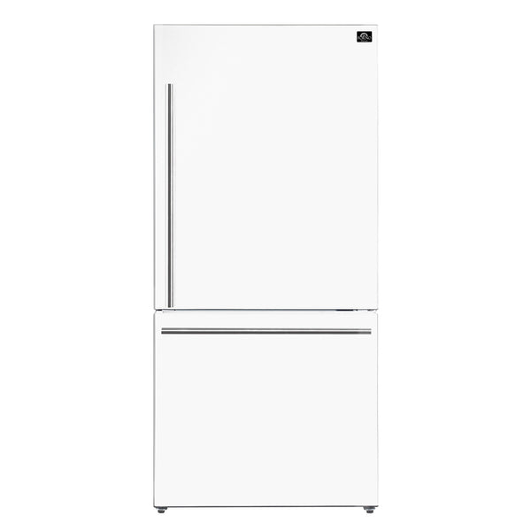 Forno Milano Espresso 31-Inch 17.2 cu. ft. Bottom Freezer Right Swing Door Refrigerator in White with Brass Handle (FFFFD1785-31WHT)