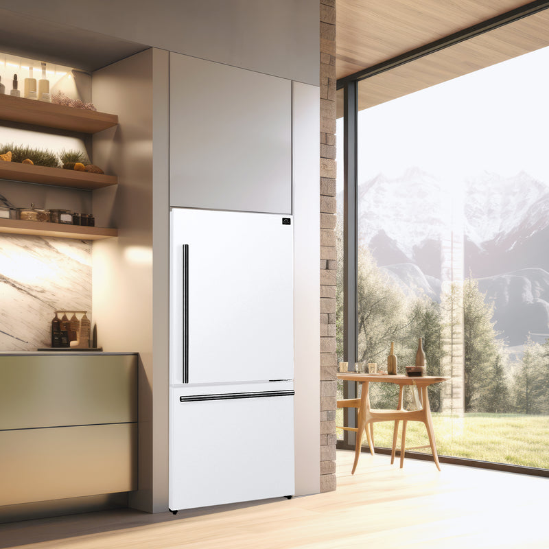 Forno Milano Espresso 31-Inch 17.2 cu. ft. Refrigerator and Bottom Freezer in White with Stainless Steel Handles, Right Hinge (FFFFD1785-31WHT)