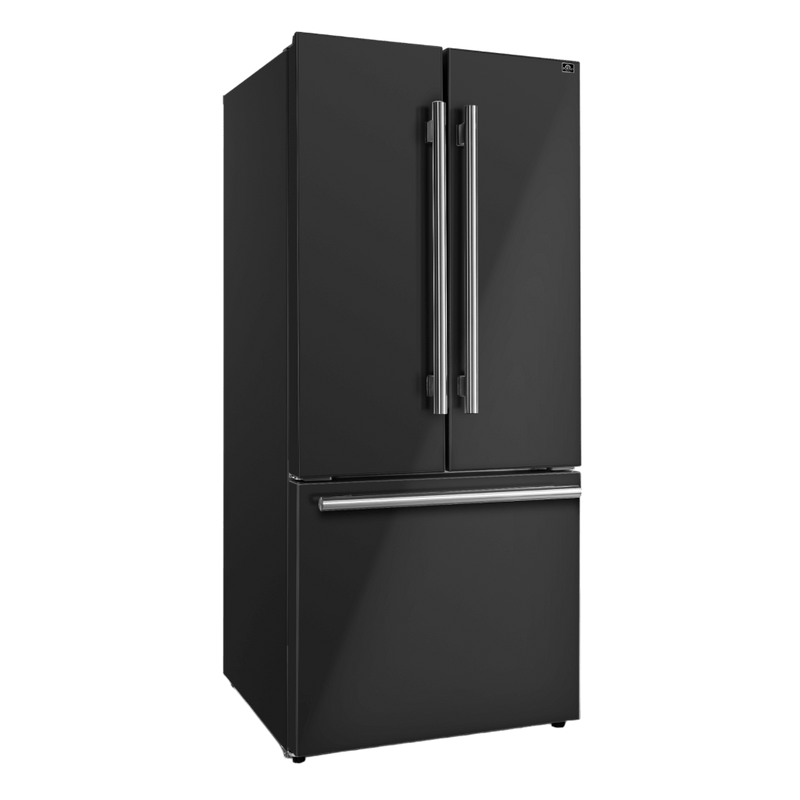 Forno Espresso Gallipoli 30-inch 17.5 cu. ft. French Door Refrigerator with Ice Maker in Black with Stainless Steel Handle (FFFFD1974-31BLK)