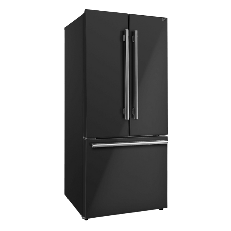 Forno Espresso Gallipoli 30-inch 17.5 cu. ft. French Door Refrigerator with Ice Maker in Black with Antique Brass Handle (FFFFD1974-31BLK)