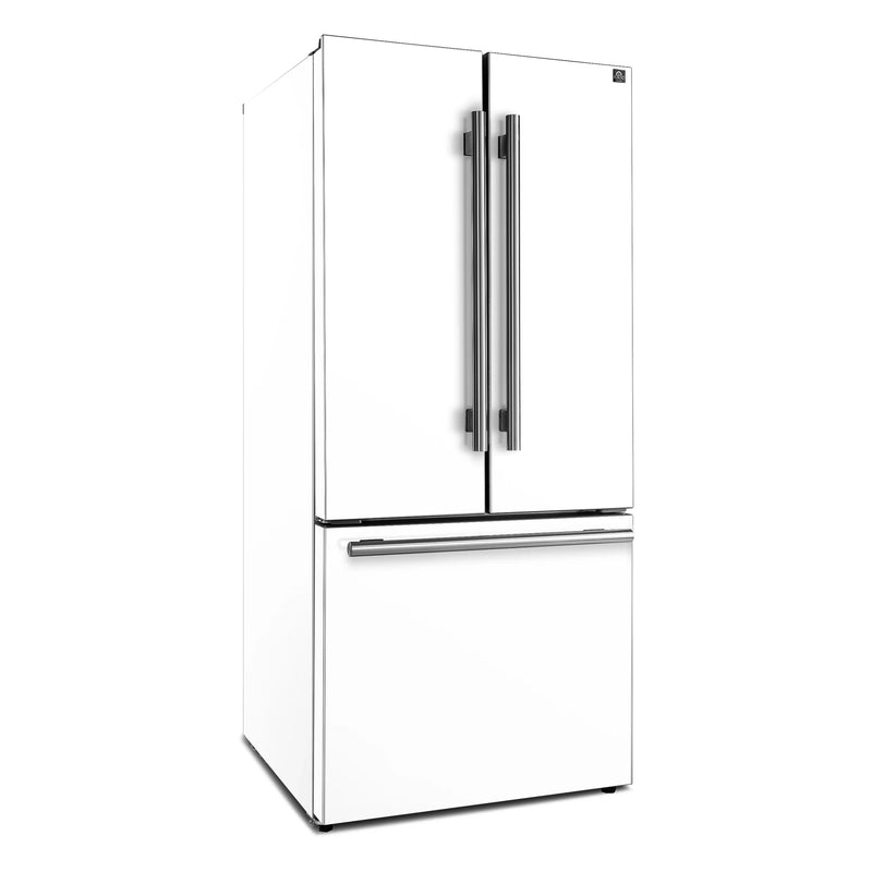 Forno Espresso Gallipoli 30-inch 17.5 cu. ft. French Door Refrigerator with Ice Maker in White with Antique Brass Handle (FFFFD1974-31WHT)