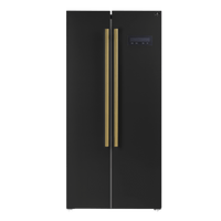 Forno Salerno 33-Inch 15.6 Cu. Ft. Counter Depth Side-by-Side Refrigerator in Black with Antique Brass Handle (FFRBI1805-33BLK)