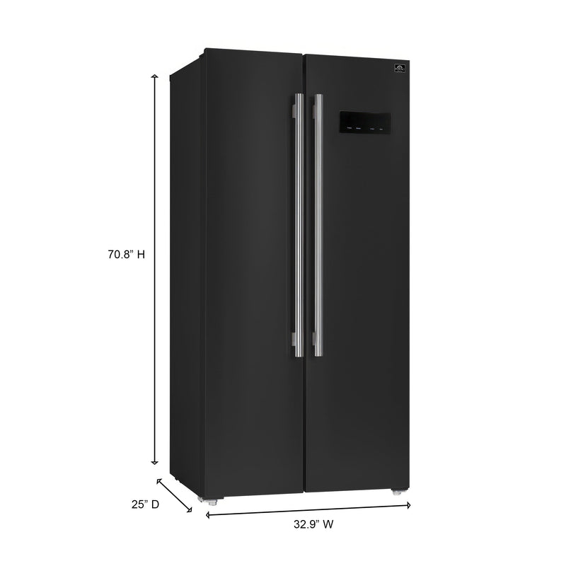 Forno Salerno 33-Inch 15.6 Cu. Ft. Counter Depth Side-by-Side Refrigerator in Black (FFRBI1805-33BLK)