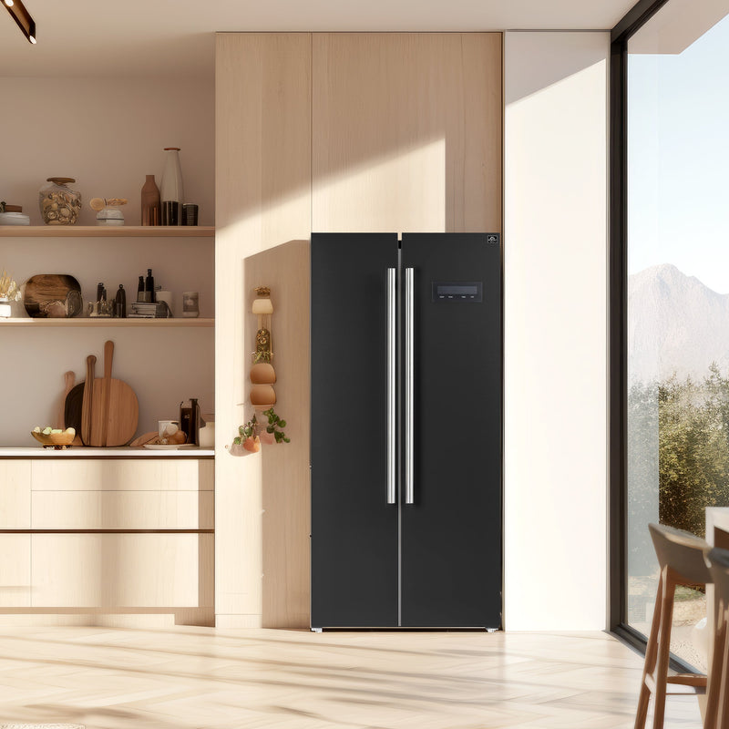 Forno Salerno 33-Inch 15.6 Cu. Ft. Counter Depth Side-by-Side Refrigerator in Black (FFRBI1805-33BLK)