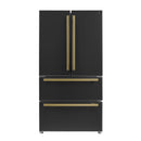 Forno 4-Piece Appliance Package - 36-Inch Gas Range, Wall Mount Range Hood, 36-Inch French Door Refrigerator, and Dishwasher in Black with Antique Brass Handle