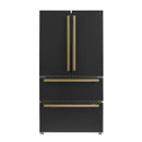Forno 5-Piece Appliance Package - 30-Inch Electric Range, Under Cabinet Range Hood, French Door Refrigerator, Dishwasher, and 30-Inch Microwave Drawer in Black with Antique Brass Trim