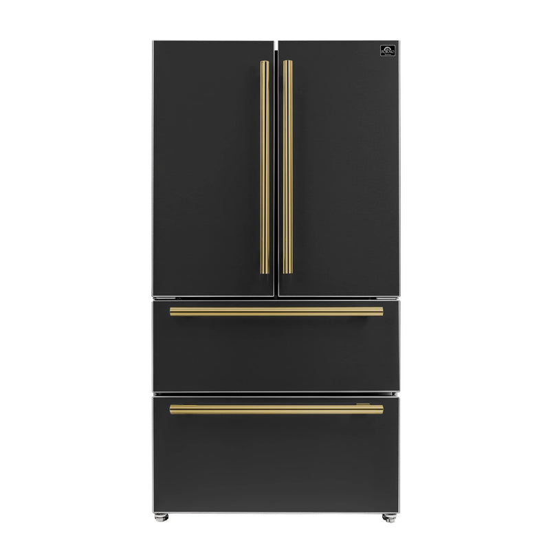Forno Espresso Moena 36-inch 19.2 Cu.ft French Door Refrigerator in Black with Stainless Steel Handle (FFRBI1820-36BLK)