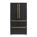 Forno 4-Piece Appliance Package - 30-Inch Espresso Electric Range , Wall Mount Range Hood, 36-Inch French Door Refrigerator, and Dishwasher in Black with Antique Brass Handle