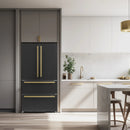 Forno 5-Piece Appliance Package - 30-Inch Electric Range, Under Cabinet Range Hood, French Door Refrigerator, Dishwasher, and 30-Inch Microwave Drawer in Black with Antique Brass Trim