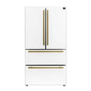 Forno 4-Piece Appliance Package - 48-Inch Electric Range, Wall Mount Range Hood, 36-Inch Refrigerator, and Dishwasher in White with Antique Brass Handle