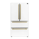 Forno 4-Piece Appliance Package - 36-Inch Gas Range, Wall Mount Range Hood, 36-Inch French Door Refrigerator, and Dishwasher in White with Antique Brass Handle