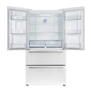 Forno 4-Piece Appliance Package - 30-Inch Gas Range, Under Cabinet Range Hood, Refrigerator, and Dishwasher in White with Antique Brass Trim