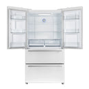 Forno 5-Piece Appliance Package - 30-Inch Electric Range, Under Cabinet Range Hood, Refrigerator, Dishwasher, and 24-Inch Microwave Oven in White with Antique Brass Trim