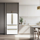 Forno Antico 4-Piece Appliance Package - 36-Inch Gas Range, 36-Inch Hood, 36-Inch Refrigerator, & 24-Inch Dishwasher in White with Antique Brass Trim