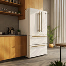 Forno 4-Piece Appliance Package - 48-Inch Electric Range, Wall Mount Range Hood, 36-Inch Refrigerator, and Dishwasher in White with Antique Brass Handle