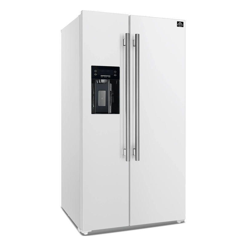 Forno Espresso Salerno 36-inch 20 cu.ft Side-by-Side Refrigerator with Water Dispenser in White with Stainless Steel Handle (FFRBI1844-36WHT)