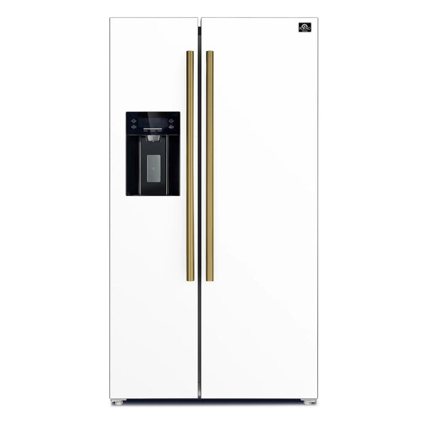 Forno Espresso Salerno 36-inch 20 cu.ft Side-by-Side Refrigerator with Water Dispenser in White with Antique Brass Handle (FFRBI1844-36WHT)