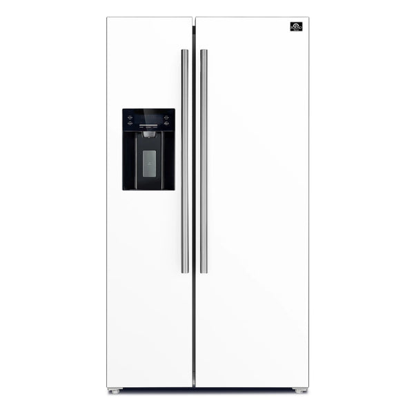 Forno Espresso Salerno 36-inch 20 cu.ft Side-by-Side Refrigerator with Water Dispenser in White with Stainless Steel Handle (FFRBI1844-36WHT)