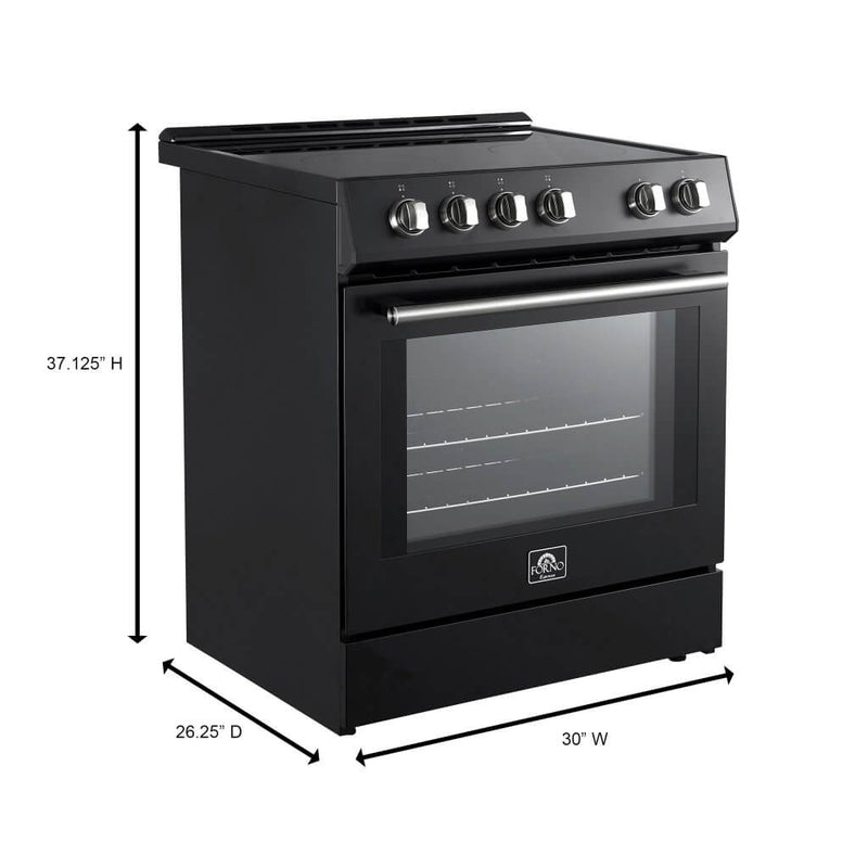 Forno Leonardo Espresso 30-Inch Electric Range in Black with Stainless Steel Handle (FFSEL6022-30BLK)