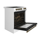 Forno 3-Piece Appliance Package - 30-Inch Espresso Electric Range, Under Cabinet Range Hood, & 31-Inch Refrigerator in White with Antique Brass Handle