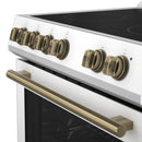 Forno 3-Piece Appliance Package - 30-Inch Espresso Electric Range, Under Cabinet Range Hood, & 31-Inch Refrigerator in White with Antique Brass Handle