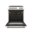 Forno 3-Piece Appliance Package - 30-Inch Espresso Electric Range, Under Cabinet Range Hood, & 31-Inch Refrigerator in White with Antique Brass Handle
