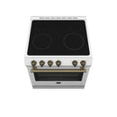 Forno 3-Piece Appliance Package - 30-Inch Espresso Electric Range, Under Cabinet Range Hood, & 31-Inch Refrigerator in White with Antique Brass Handle