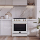 Forno Espresso 30-Inch 5 Cu. Ft. Electric Range with 4 Elements in White with Brass Handle (FFSEL6022-30WHT)