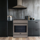 Forno Espresso 30-Inch 5 Cu. Ft. Electric Range with 4 Elements in Stainless Steel shown in a styled kitchen