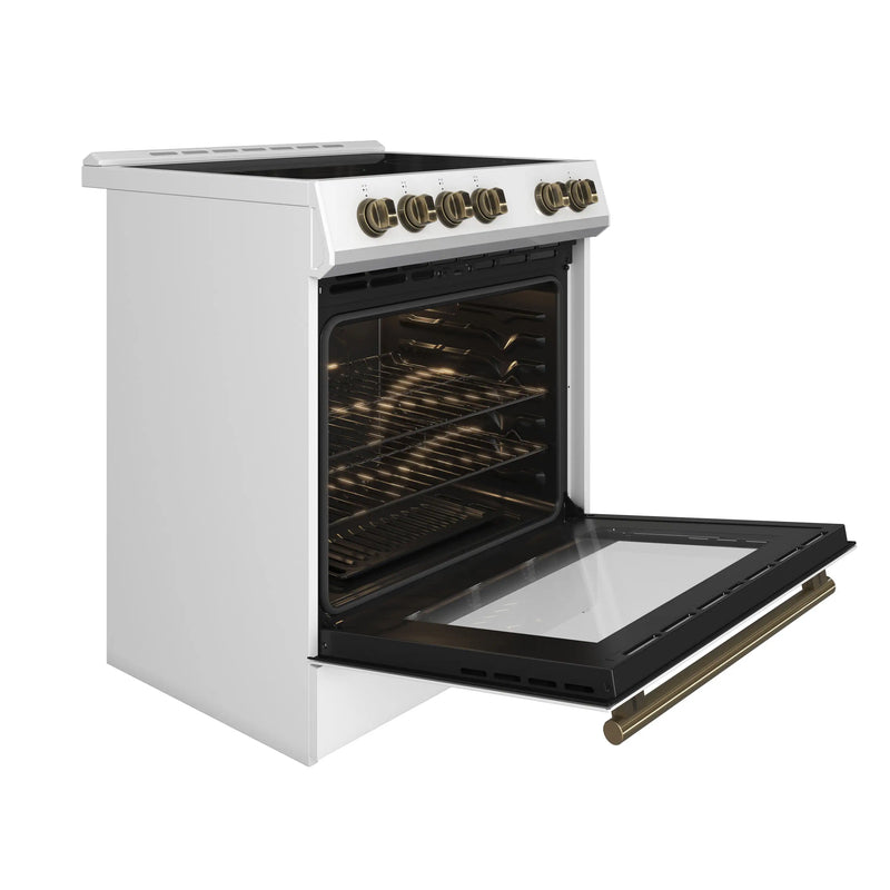 Forno Leonardo Espresso 30-Inch Electric Range in White with Brass Handle (FFSEL6022-30WHT)