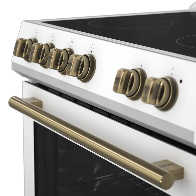 Forno Leonardo Espresso 30-Inch Electric Range in White with Brass Handle (FFSEL6022-30WHT)