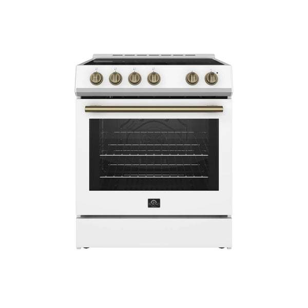 Forno Leonardo Espresso 30-Inch Electric Range in White with Brass Handle (FFSEL6022-30WHT)